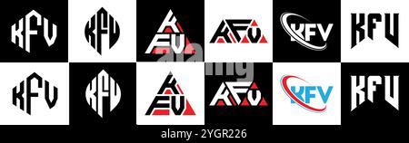 KFV letter logo design in six style. KFV polygon, circle, triangle, hexagon, flat and simple style with black and white color variation letter logo se Stock Vector