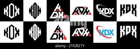 KDX letter logo design in six style. KDX polygon, circle, triangle, hexagon, flat and simple style with black and white color variation letter logo se Stock Vector