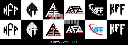KFF letter logo design in six style. KFF polygon, circle, triangle, hexagon, flat and simple style with black and white color variation letter logo se Stock Vector