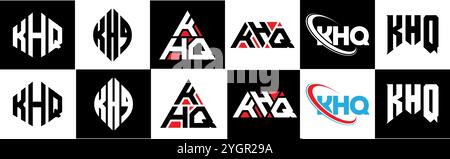 KHQ letter logo design in six style. KHQ polygon, circle, triangle, hexagon, flat and simple style with black and white color variation letter logo se Stock Vector
