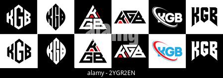 KGB letter logo design in six style. KGB polygon, circle, triangle, hexagon, flat and simple style with black and white color variation letter logo se Stock Vector