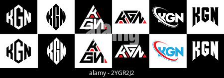 KGN letter logo design in six style. KGN polygon, circle, triangle, hexagon, flat and simple style with black and white color variation letter logo se Stock Vector