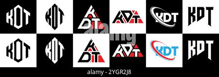 KDT letter logo design in six style. KDT polygon, circle, triangle, hexagon, flat and simple style with black and white color variation letter logo se Stock Vector