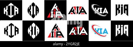 KIA letter logo design in six style. KIA polygon, circle, triangle, hexagon, flat and simple style with black and white color variation letter logo se Stock Vector