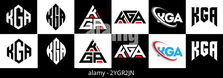 KGA letter logo design in six style. KGA polygon, circle, triangle, hexagon, flat and simple style with black and white color variation letter logo se Stock Vector