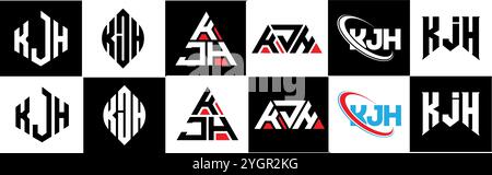 KJH letter logo design in six style. KJH polygon, circle, triangle, hexagon, flat and simple style with black and white color variation letter logo se Stock Vector