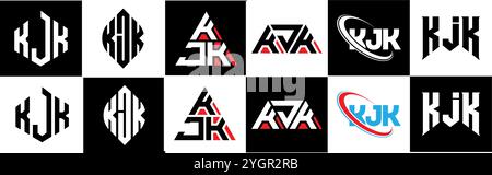 KJK letter logo design in six style. KJK polygon, circle, triangle, hexagon, flat and simple style with black and white color variation letter logo se Stock Vector