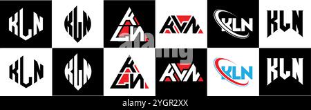 KLN letter logo design in six style. KLN polygon, circle, triangle, hexagon, flat and simple style with black and white color variation letter logo se Stock Vector