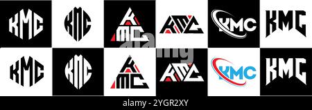KMC letter logo design in six style. KMC polygon, circle, triangle, hexagon, flat and simple style with black and white color variation letter logo se Stock Vector