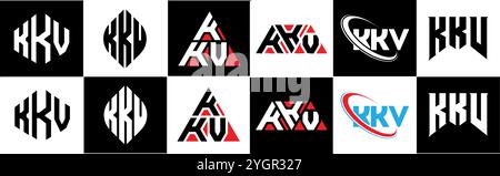 KKV letter logo design in six style. KKV polygon, circle, triangle, hexagon, flat and simple style with black and white color variation letter logo se Stock Vector
