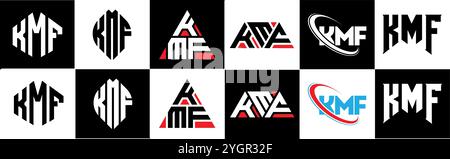 KMF letter logo design in six style. KMF polygon, circle, triangle, hexagon, flat and simple style with black and white color variation letter logo se Stock Vector
