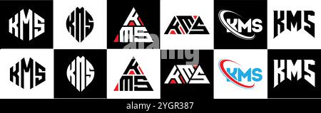 KMS letter logo design in six style. KMS polygon, circle, triangle, hexagon, flat and simple style with black and white color variation letter logo se Stock Vector