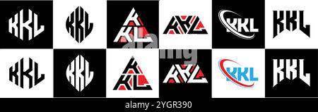 KKL letter logo design in six style. KKL polygon, circle, triangle, hexagon, flat and simple style with black and white color variation letter logo se Stock Vector