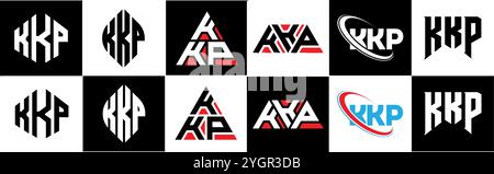KKP letter logo design in six style. KKP polygon, circle, triangle, hexagon, flat and simple style with black and white color variation letter logo se Stock Vector