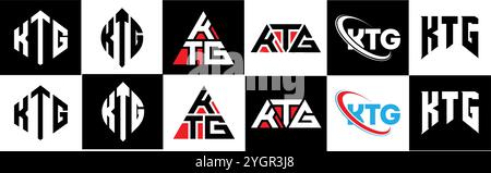 KTG letter logo design in six style. KTG polygon, circle, triangle, hexagon, flat and simple style with black and white color variation letter logo se Stock Vector