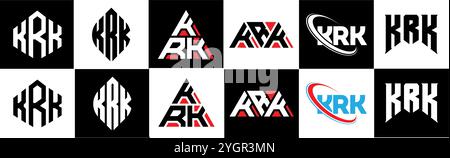 KRK letter logo design in six style. KRK polygon, circle, triangle, hexagon, flat and simple style with black and white color variation letter logo se Stock Vector
