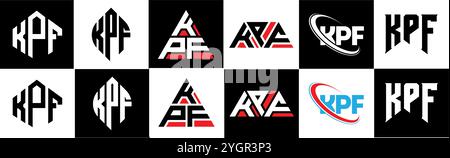 KPF letter logo design in six style. KPF polygon, circle, triangle, hexagon, flat and simple style with black and white color variation letter logo se Stock Vector