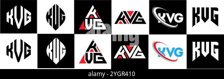 KVG letter logo design in six style. KVG polygon, circle, triangle, hexagon, flat and simple style with black and white color variation letter logo se Stock Vector