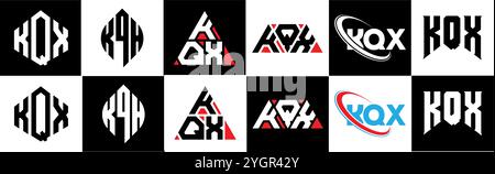 KQX letter logo design in six style. KQX polygon, circle, triangle, hexagon, flat and simple style with black and white color variation letter logo se Stock Vector