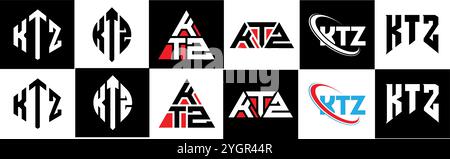 KTZ letter logo design in six style. KTZ polygon, circle, triangle, hexagon, flat and simple style with black and white color variation letter logo se Stock Vector