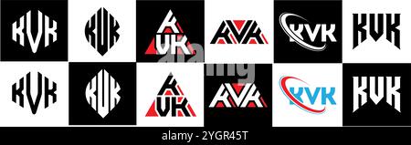 KVK letter logo design in six style. KVK polygon, circle, triangle, hexagon, flat and simple style with black and white color variation letter logo se Stock Vector
