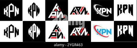 KPN letter logo design in six style. KPN polygon, circle, triangle, hexagon, flat and simple style with black and white color variation letter logo se Stock Vector
