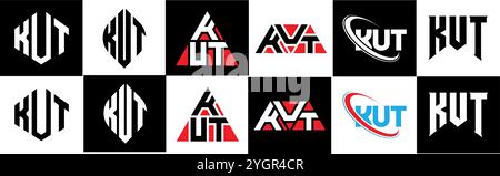 KUT letter logo design in six style. KUT polygon, circle, triangle, hexagon, flat and simple style with black and white color variation letter logo se Stock Vector