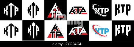 KTP letter logo design in six style. KTP polygon, circle, triangle, hexagon, flat and simple style with black and white color variation letter logo se Stock Vector