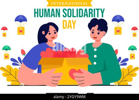 International Human Solidarity Day Vector Illustration on December 20 Featuring Earth, Hands, and Love Symbolizing Help and Support for People Stock Vector