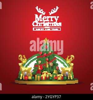 merry Christmas poster design 3d platform with Christmas elements. abstract vector illustration Stock Vector