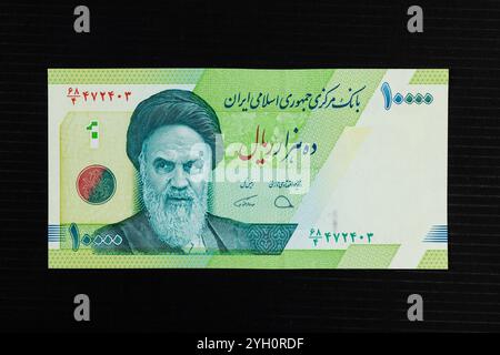 Iran 10,000 rials banknote with Ayatollah Ruhollah Khomeini portrait Stock Photo