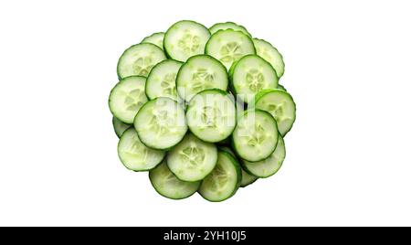 Pile up sliced cucumber top view on white background Stock Photo