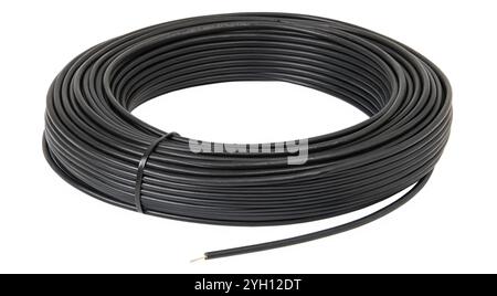 Electrical black wire roll isolated on white background cutout Stock Photo