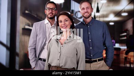 Business Owner Restaurant Team. Happy People In Cafe Stock Photo