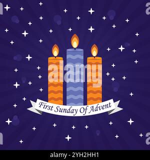 First Sunday Of Advent. Holiday concept. Template for background, banner, card, poster with text inscription. Modern illustration Stock Vector