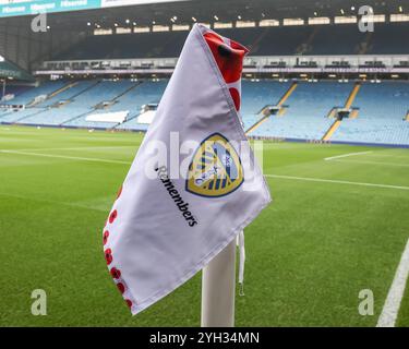 Leeds, UK. 09th Nov, 2024. Leeds Untied remembrance day poppy corner flag during the Sky Bet Championship match Leeds United vs Queens Park Rangers at Elland Road, Leeds, United Kingdom, 9th November 2024 (Photo by Mark Cosgrove/News Images) in Leeds, United Kingdom on 11/9/2024. (Photo by Mark Cosgrove/News Images/Sipa USA) Credit: Sipa USA/Alamy Live News Stock Photo