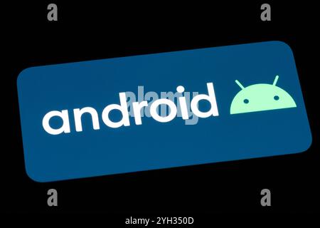 Android system brand logo on phone screen Stock Photo