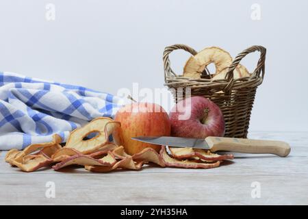 Apples and dried apple rings, dried fruit Stock Photo
