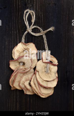 Apple rings strung on string, apple slices Stock Photo