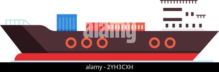 Cargo ship carrying containers navigating on water, transporting goods across the ocean in international commercial trade Stock Vector