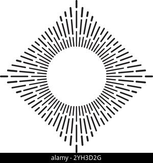 Black lines radiating outward from a central circular area, creating a diamond shaped halftone pattern against a white background, ideal for graphic Stock Vector