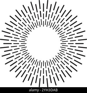 Numerous black lines emanate from a central point, forming a dynamic sunburst or starburst pattern against a white background, evoking a sense of Stock Vector