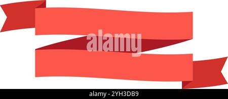 Two slightly waving red ribbons are joined together to create a banner, perfect for adding a touch of elegance and celebration to any design Stock Vector