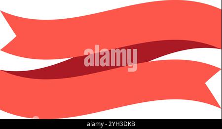 Two elegant, waving red ribbons are dynamically positioned against a clean white backdrop, creating a sense of movement and celebration Stock Vector
