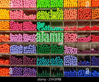 A wide spectrum of multi-colored highlighter marker pens. Stock Photo