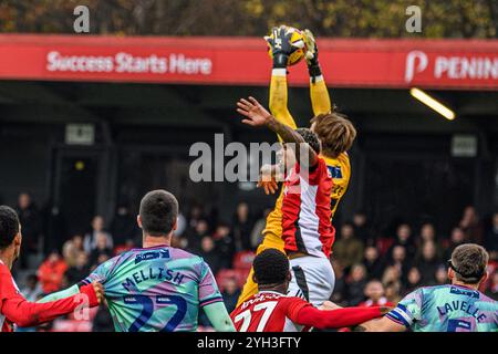 Carlisle United's Harry Lewis makes the save during the Sky Bet League 2 match between Salford City and Carlisle United at The Peninsula Stadium, Salford on Saturday 9th November 2024. (Photo: Ian Charles | MI News) Credit: MI News & Sport /Alamy Live News Stock Photo