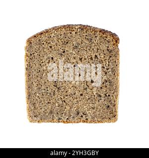 Slice of rye bread isolated on white background, top view, flat lay closeup food Stock Photo