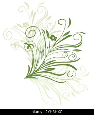 Plant ornament isolated on white background; Swirls floral ornaments of blade of grass; isolated green floral design Stock Vector