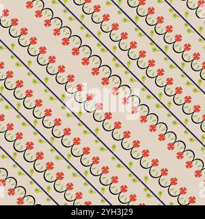 Vector seamless repeating ornamental pattern with diagonal garland to use on fabric, wrapping paper, fabric, surface design Stock Vector