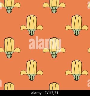 Seamless patterns with flower ornament; daffodil ornaments repeating in rows Stock Vector